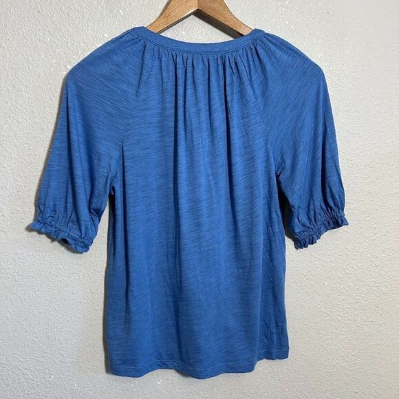 NEW Boden Isla Jersey Shirt US 0 Blue Button Front Short Puff Sleeve Stretch NWT - Picture 4 of 8